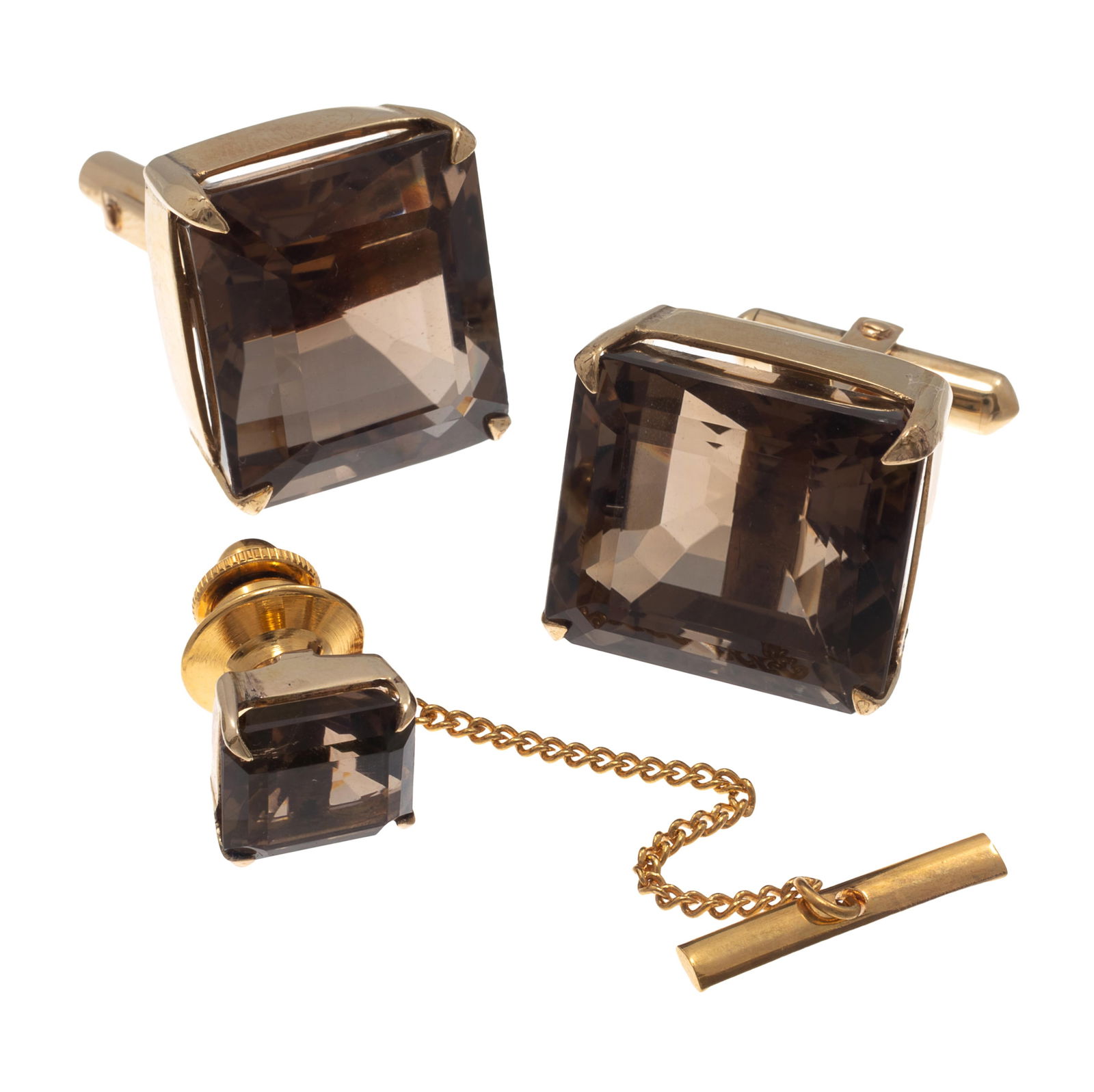 Gent's Smoky Quartz, 14k Yellow Gold Dress Set (1 of 3)