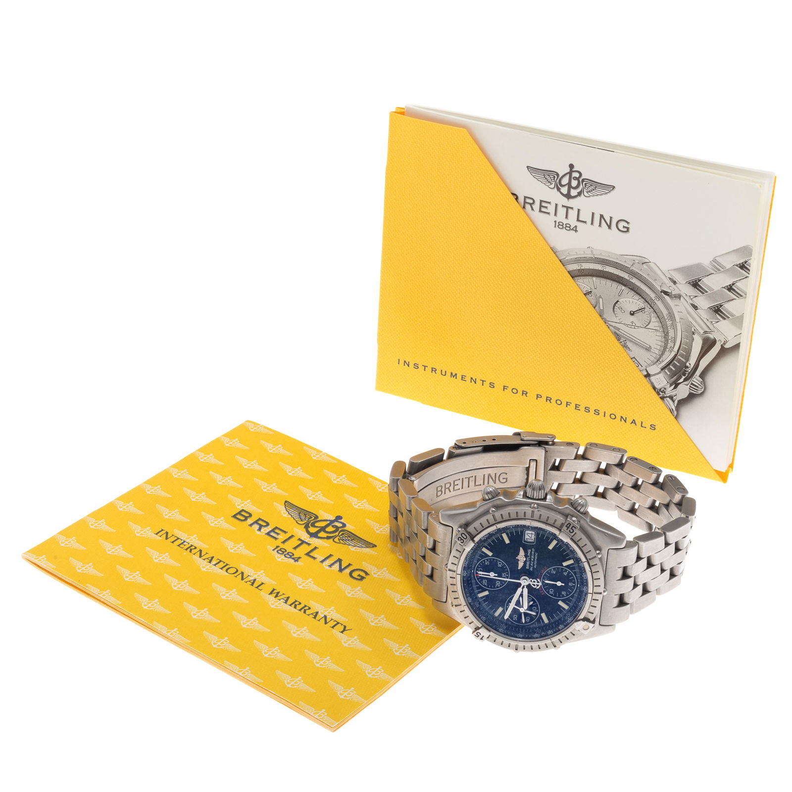 Breitling Blackbird Chronomat, Stainless Steel Wristwatch: Breitling Blackbird Chronomat, Stainless Steel WristwatchDIAL: Round, blue, luminous stick hour markers, luminous sword hands, center seconds sweep, subsidiary dials at 6, 9 and 12, date aperture at 3