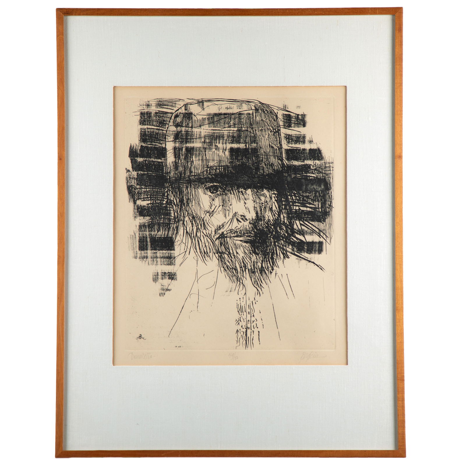 Leonard Baskin (American, 1922 - 2000).: Leonard Baskin (American, 1922 - 2000).Donatello (F/O'S. 471), 1964.Etching on wove paper, signed and titled in pencil, numbered 49/50, published by Delphic Arts, framed (not examined out of frame).17