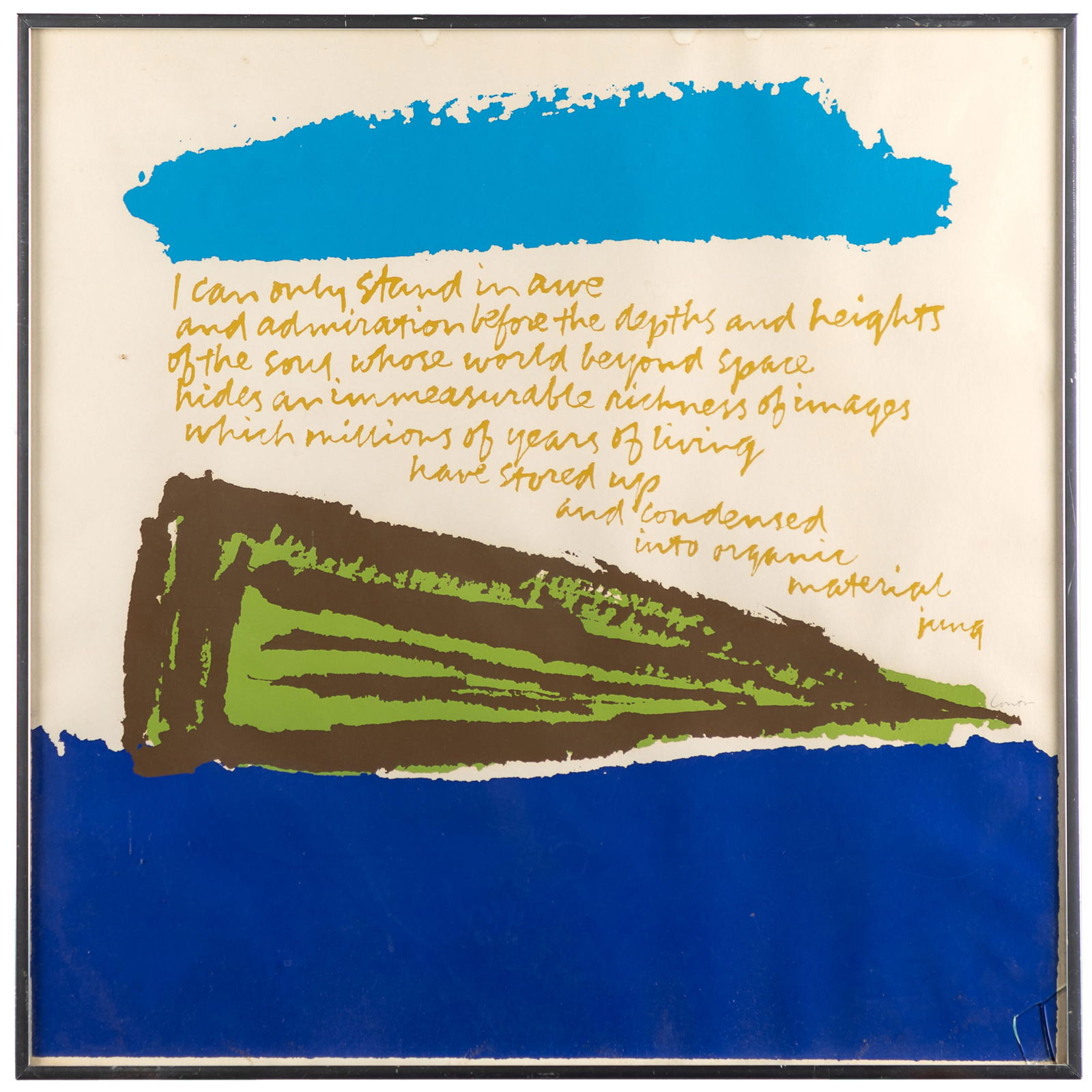 Sister Mary Corita Kent (American, 1918-1986).: Sister Mary Corita Kent (American, 1918-1986).I can only stand in Awe, from the philosopher Carl Jung, 1971.Color screenprint, signed in ink (lower right), from an edition of 200, framed. (not examine