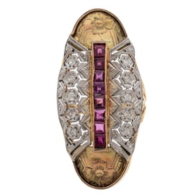 Art Deco Style Diamond, Ruby, 18k, Platinum Ring