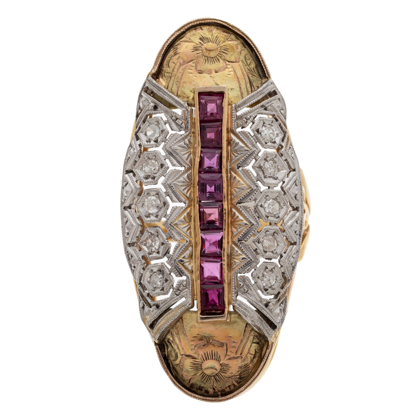 Art Deco Style Diamond, Ruby, 18k, Platinum Ring (1 of 5)
