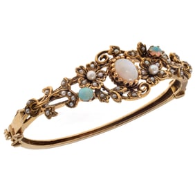 Opal, Split Pearl, 14k Yellow Gold Bracelet