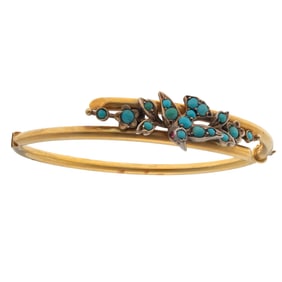 Victorian Turquoise, Yellow Gold Swallow Bracelet