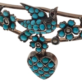 Victorian Turquoise, Seed Pearl, Gold-Filled Bracelet