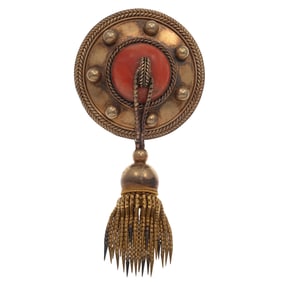 Victorian Coral, 14k Yellow Gold Tassel Brooch