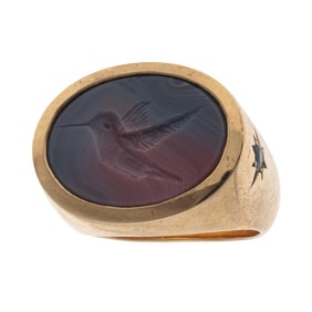Agate Intaglio, 9k Yellow Gold Ring