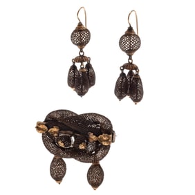 Victorian Hairwork, 14k Jewelry Suite