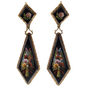 Pair of Micro Mosaic, 14k Day and Night Earrings