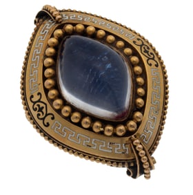 Victorian Crystal, Enamel, Yellow Gold Pin Pendant