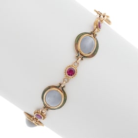 Star Sapphire, Ruby, Enamel, 14k Bracelet
