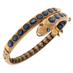 Sapphire, 14k Yellow Gold Snake Bracelet