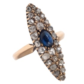Victorian Diamond, Sapphire, 14k Rose Gold Ring
