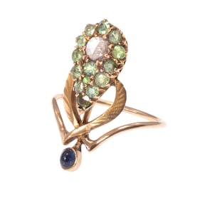 Demantoid Garnet, Diamond, Sapphire, 14k Ring