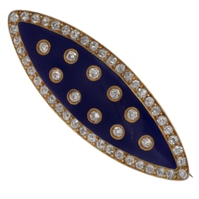 Victorian Diamond, Enamel, 18k Yellow Gold Pin