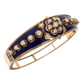 Victorian Revival Diamond, Enamel, 14k Yellow Gold Bracelet