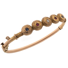 Victorian Diamond, Ruby, Sapphire, 14k Bracelet