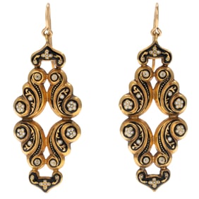 Pair of Victorian Enamel, 14k Yellow Gold Earrings
