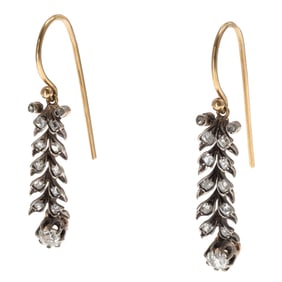 Pair of Diamond, 18k, Silver Earrings