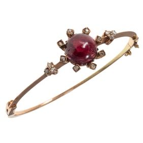 Victorian Garnet, Diamond, 14k Rose Gold Bracelet