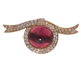 Antique Garnet, Diamond, 14k Yellow Gold Pin