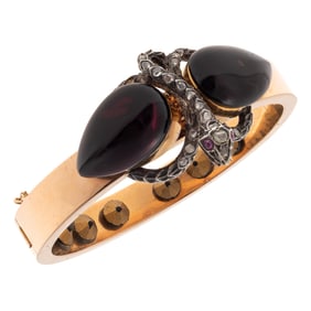 French Garnet, Diamond, Ruby, 18k, Silver 'Snake' Bracelet