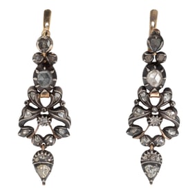 Pair of Diamond, 18k, Silver Earrings