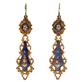 Pair of Georgian Enamel, Pinchbeck Day and Night Earrings