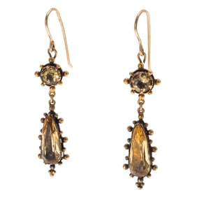 Pair of Georgian Quartz, 14k Yellow Gold Earrings