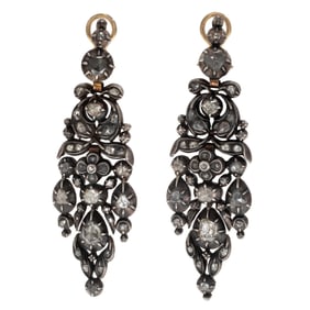 Pair of Diamond, Gold, Silver Chandelier Earrings