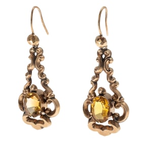 Pair of Victorian Citrine, 10k Rose Gold Earrings