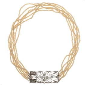 Edwardian Diamond, Seed Pearl, 14k Necklace