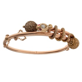 Victorian Diamond, Garnet, 14k Rose Gold Snake Bracelet