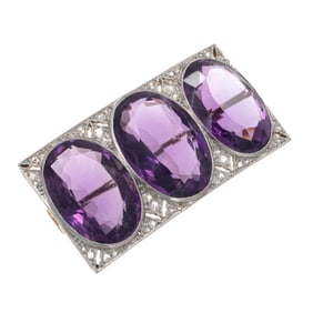 Art Deco Amethyst, Diamond, 14k Pin