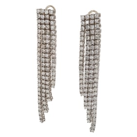 Pair of Diamond, Platinum, 14k Fringe Earrings