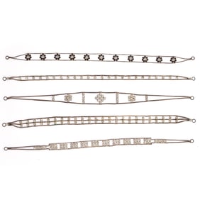 Collection of Five Art Deco Rhinestone, Metal Headbands