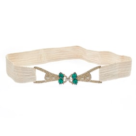 Art Deco Rhinestone, Glass, Metal, Cloth Belt