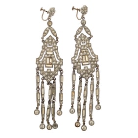 Pair of Art Deco Rhinestone Chandelier Ear Clips