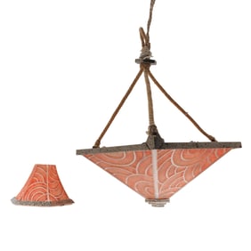 Pierre DAvesn Art Deco Plafonnier and Shade