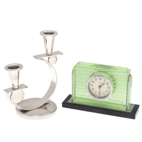 Art Deco Desk Clock and Candle Holder