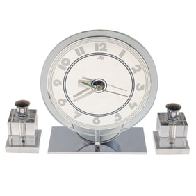 Pair of Art Deco Style candle holders and a table clock