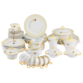 Art Deco Shelley Luncheon China Set, Block and Band Pattern