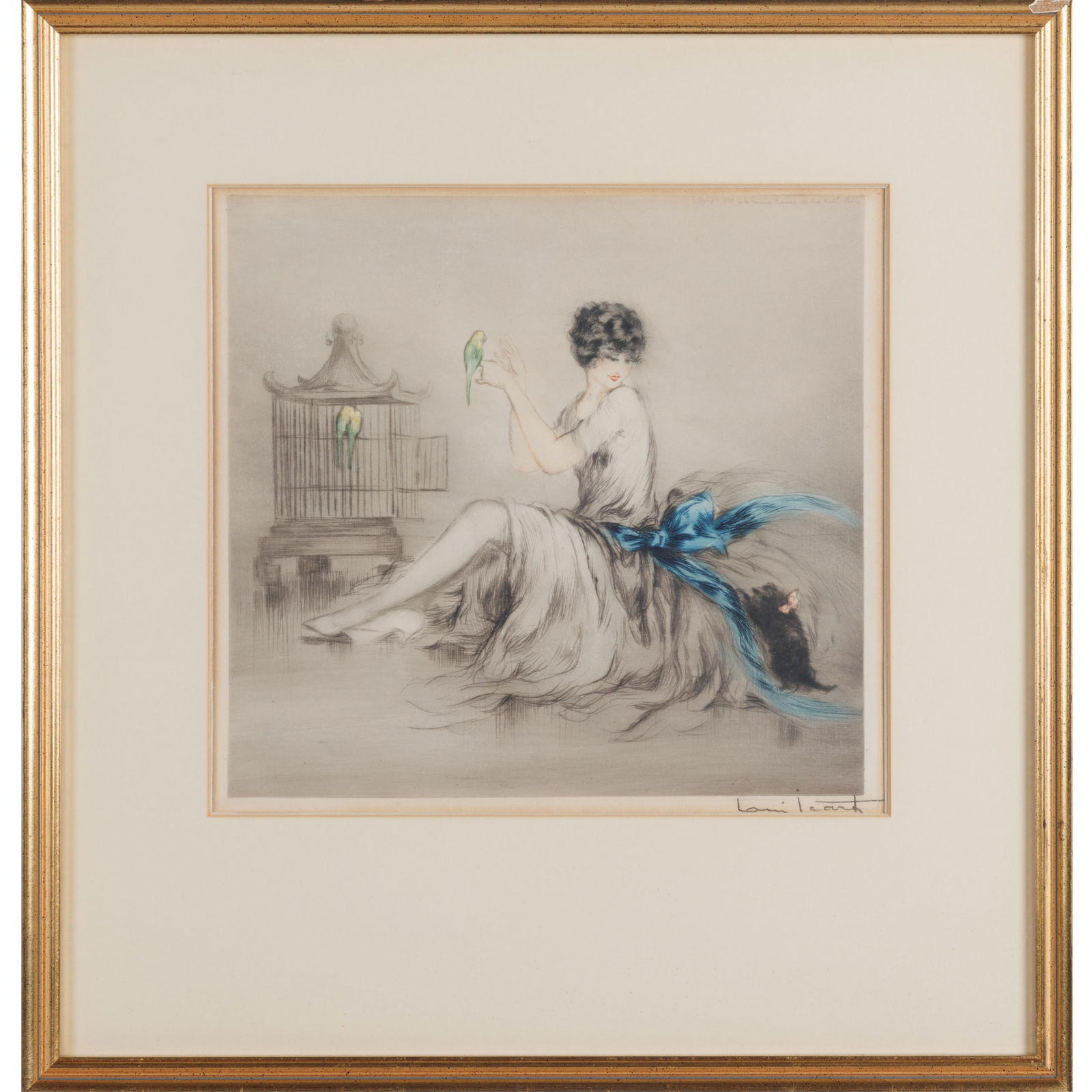 Louis Icart (French, 1888-1950).: Louis Icart (French, 1888-1950).Jealousy, 1927.Color etching and drypoint on wove paper, signed in pencil, with margins, framed. (not examined out of frame).9 1/2 x 10in. (24 x 25.8cm/plate).17 1/2 x
