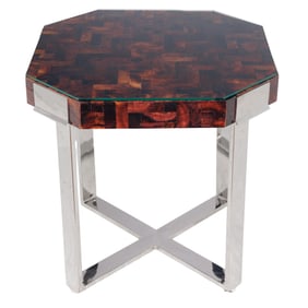 Art Deco Specimen Wood and Chrome Cocktail Table