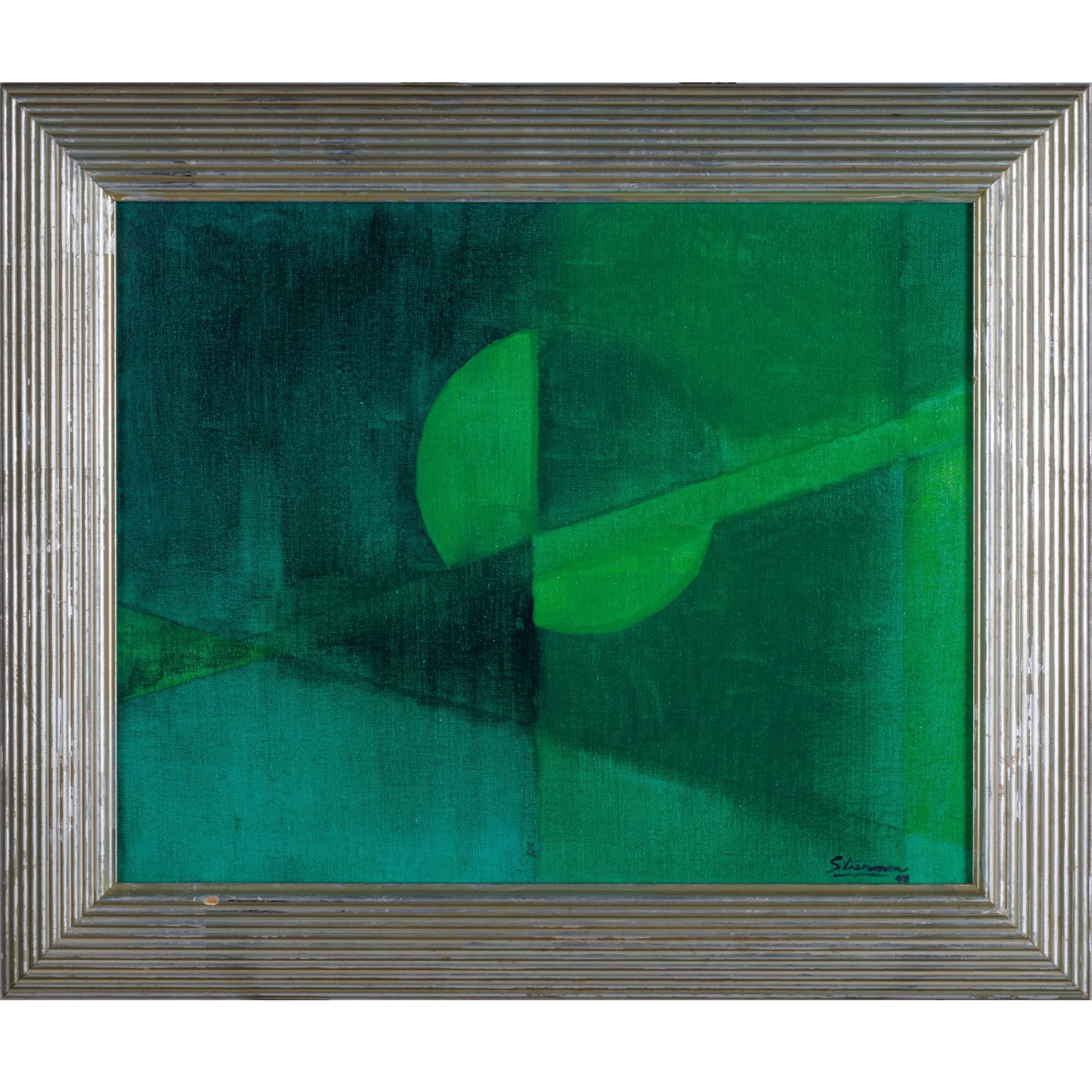 Abstract Painting: Abstract Painting Circa 1940, oil on board Indistinct signature l/r (Sturmer?) 19 in x 15-1/2 in Frame 25 in x 22 in. From the former Premier Art Deco Store 'Decodence' in San Francisco.