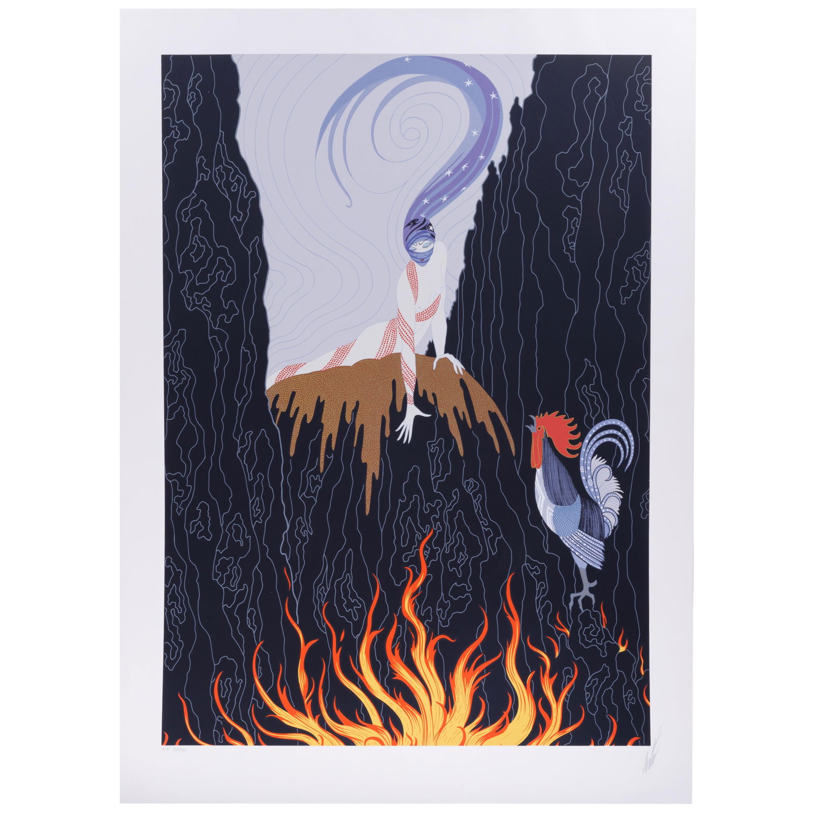 Erte (Romain de Tirtoff) (Russian/French, 1892-1990).: Erte (Romain de Tirtoff) (Russian/French, 1892-1990).The French Rooster, 1980.Color screenprint on paper, signed in pencil, numbered AP 37/50, published by Circle Fine Art Corporation, Chicago, printe