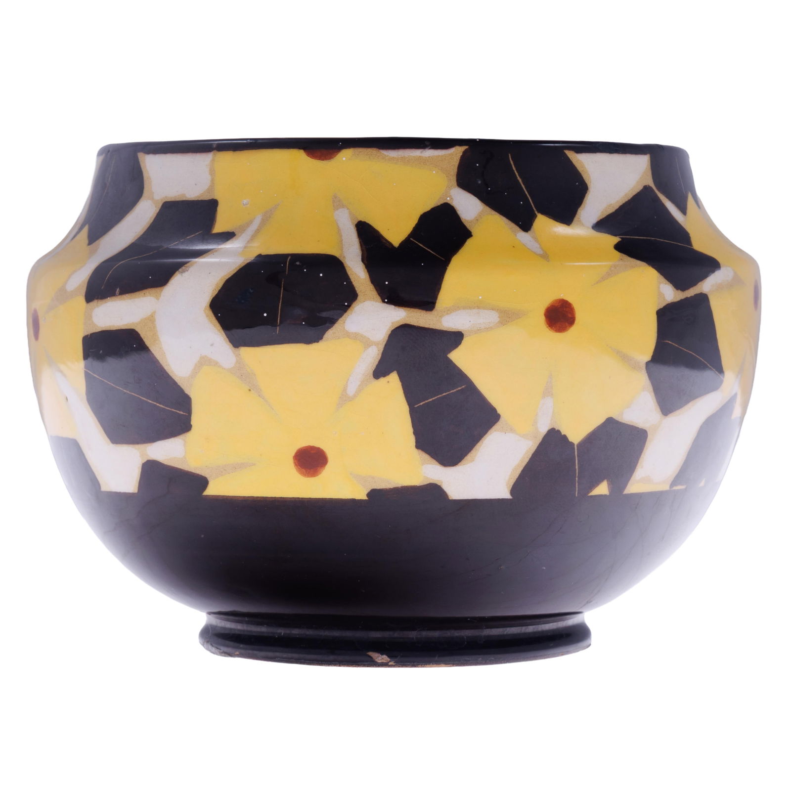 Ceramic Vase by Fenice Albisola for Manolio Trucco: Ceramic Vase by Fenice Albisola for Manolio TruccoDecorated with large geometric flowerheads..Signed: Fenice 275/9 on base3 3/4in (9cm) h. 5 1/2in (14cm) d.Condition: Loss to glaze surface on one side