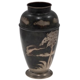 Art Deco French Dinanderie Gazelle Vase