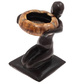 Bronze Figure holding ashtray by Frankart