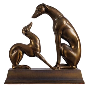 Art Deco Style Bronze Figure of a Hound and Puppy